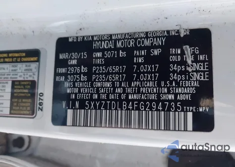 2015 Hyundai Santa Fe Sport 2.4L z USA, uszkodzony, nr VIN 5XYZTDLB4FG294735